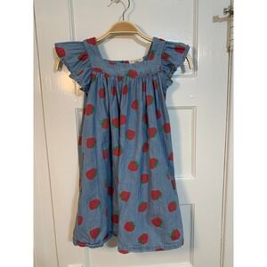 Tucker + Tate Girl's Strawberry Denim Dress Blue Red Flutter Sleeve/Kids Size 6